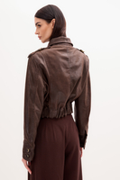 CHOCOLATE LEATHER JACKET WITH EPAULOS