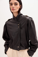 BLACK LEATHER JACKET BOMBER CUT