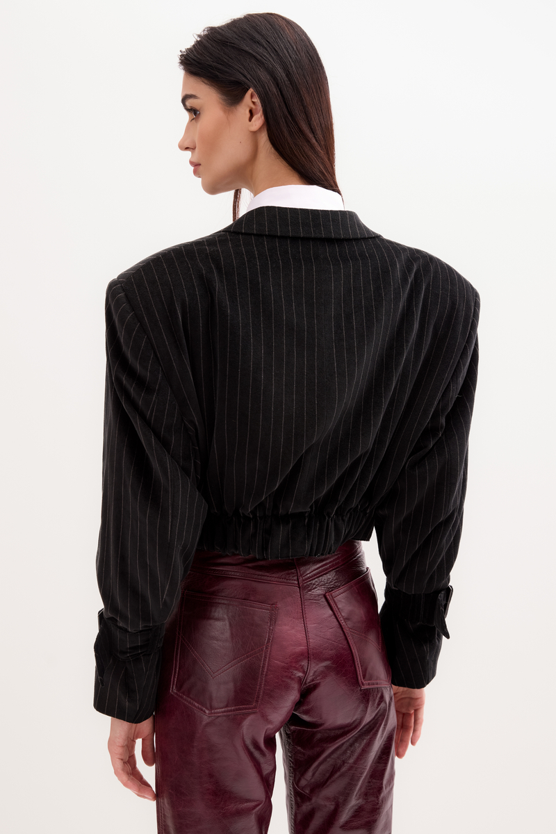 KRÓTKA CZARNA WELUROWA MARYNARKA No5 W PRĄŻEK