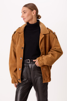 LONG LIGHT BROWN SUEDE BOMBER JACKET