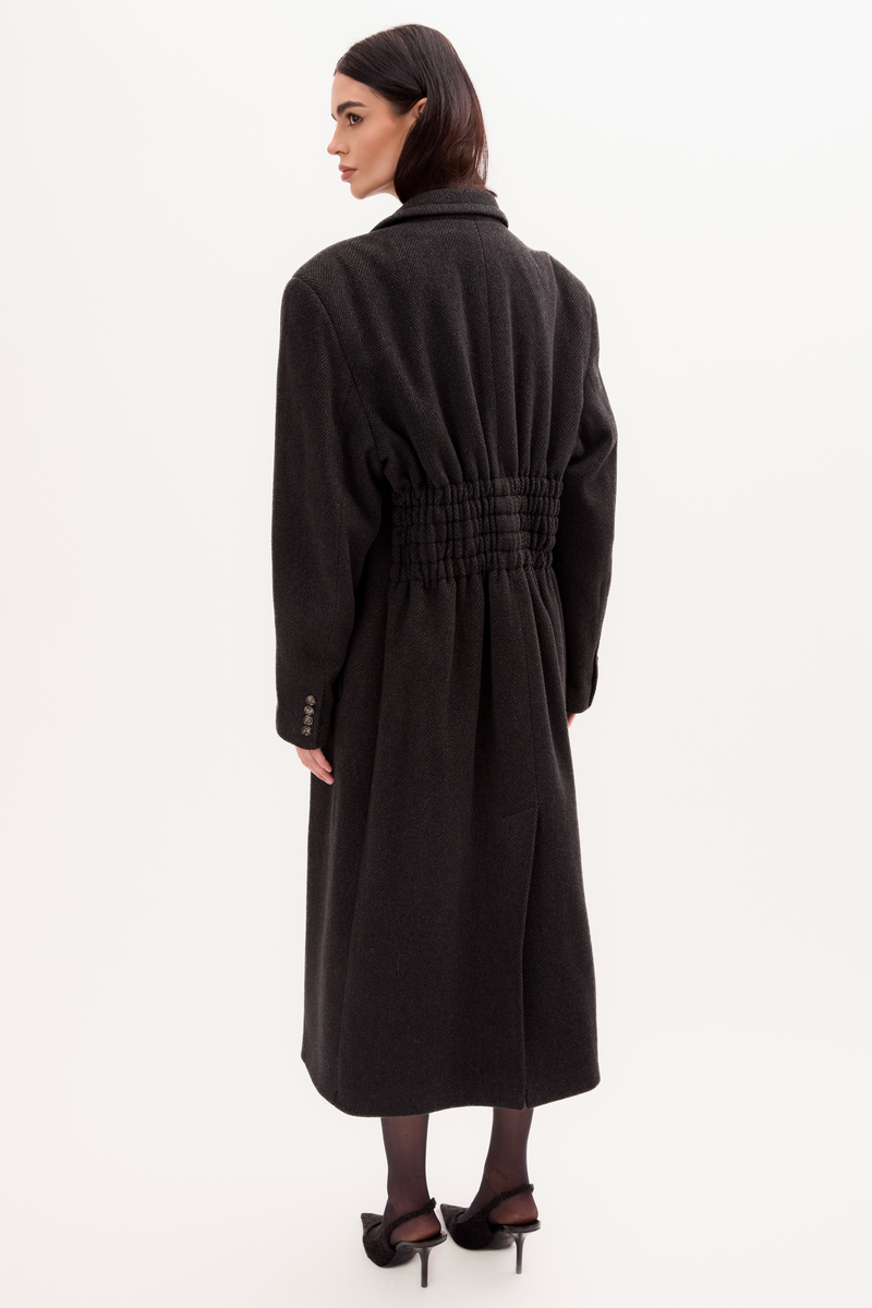 MAXI GRAPHITE ADJUSTABLE WAIST WOOL COAT