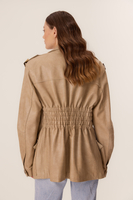 LONG BEIGE FITTED LEATHER JACKET WITH EPAULINS