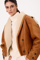 RED NATURAL SHEEPSKIN COAT WITH WHITE FUR, ADJUSTABLE AT THE WAIST