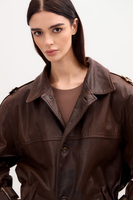 BROWN LEATHER JACKET WITH BUCKLES AND EPAULINS