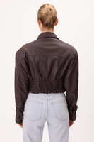 SHORT BROWN FITTED LEATHER JACKET
