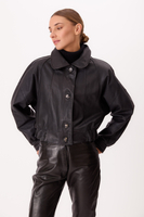 BLACK LEATHER JACKET WITH DETACHABLE FUR COLLAR