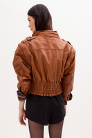 CAMEL LEATHER JACKET WITH DETACHABLE SLEEVES