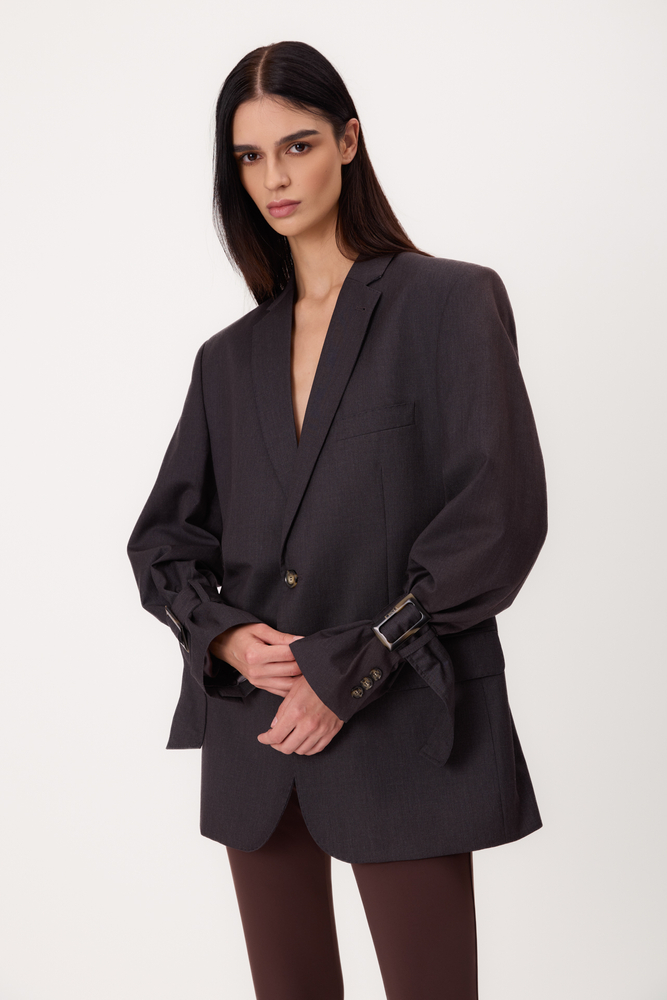 LONG GRAPHITE TALL JACKET WITH ADJUSTABLE WAIST AND BUCKLES MODEL No6