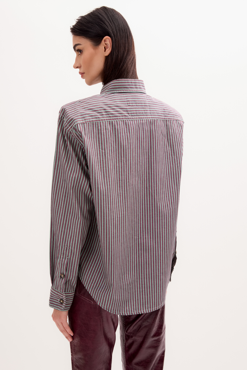 GREEN STRIPED COTTON SHIRT WITH STRONG ARMS AND DETACHABLE CUSHIONS