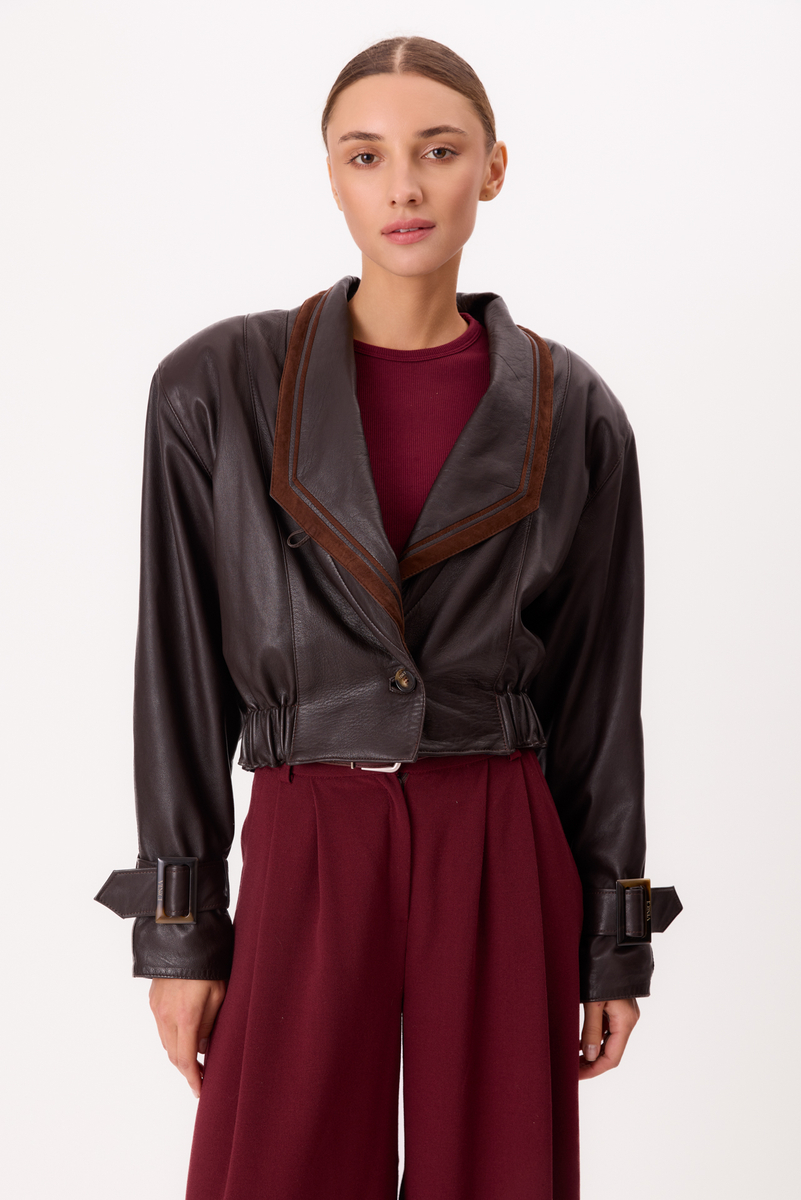 CHOCOLATE LEATHER JACKET WITH BROWN SUEDE