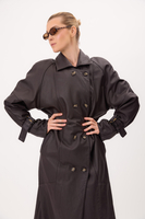 LONG CHOCOLATE TAPERED WAIST COAT WITH BUCKLES ON THE SLEEVES