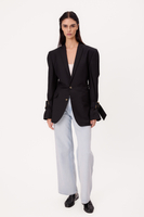 LONG BLACK PETITE JACKET WITH ADJUSTABLE WAIST AND BUCKLES MODEL No6