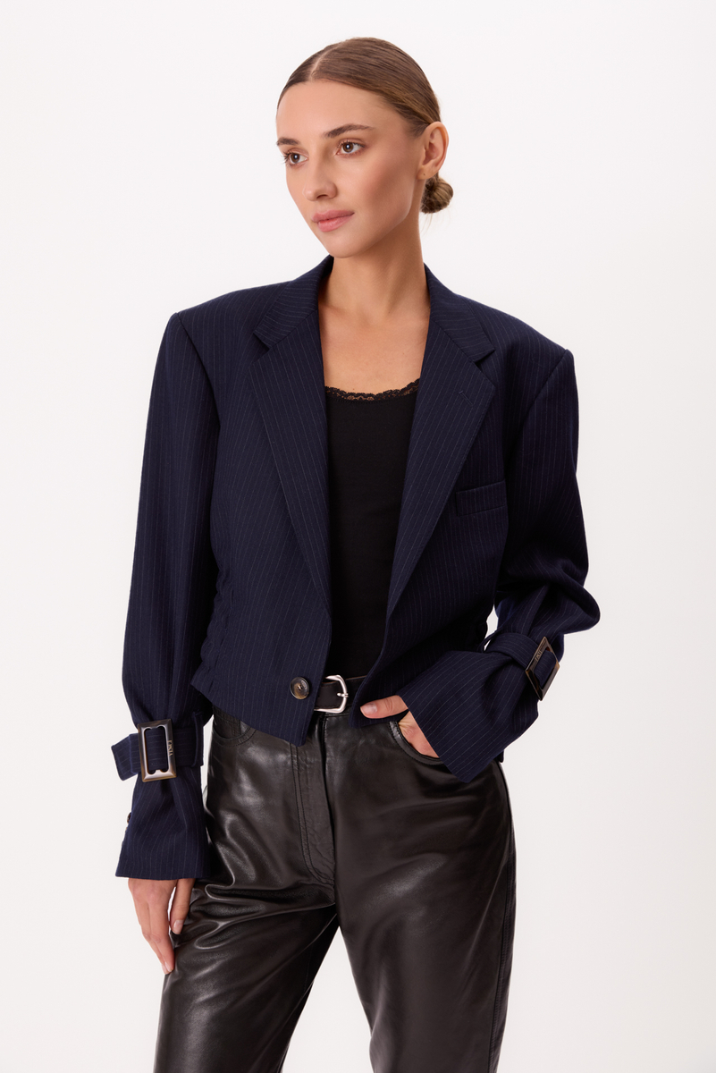 SHORT NAVY BLUE JACKET No5 WITH A DELICATE STRIP