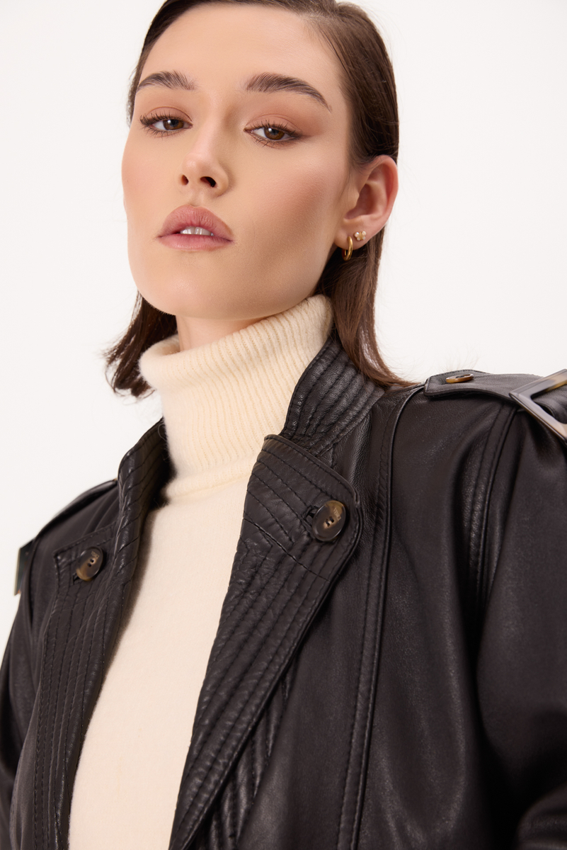 MID-LENGTH BLACK LEATHER JACKET