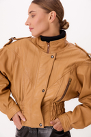CARAMEL ADJUSTABLE OVERSIZE LEATHER JACKET