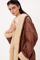 LONG BROWN ADJUSTABLE WAIST SHELLCOAT WITH WHITE FUR