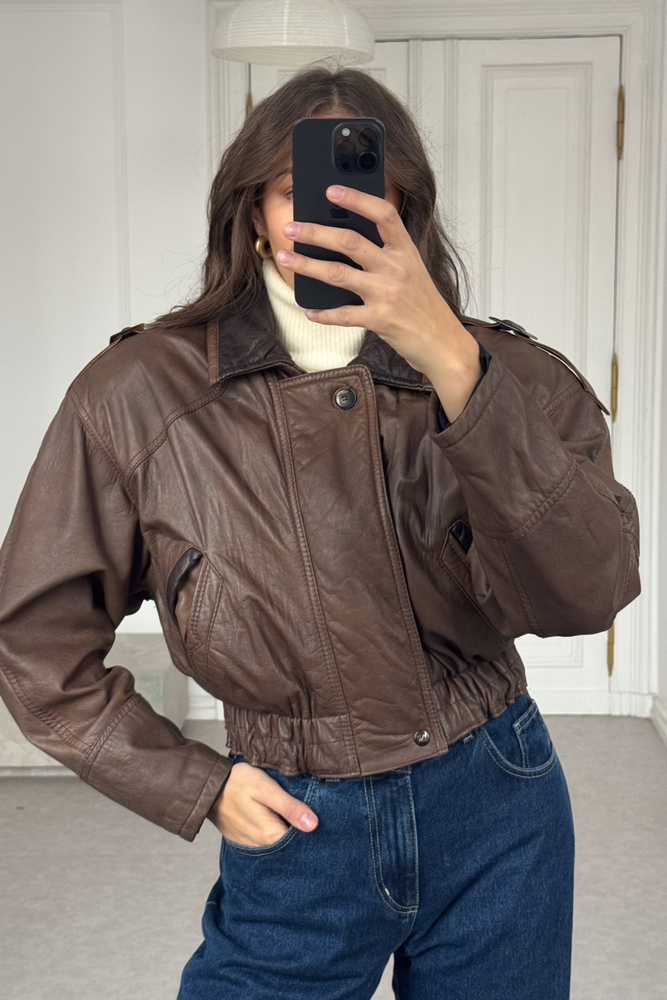 BROWN BOMBER LEATHER JACKET