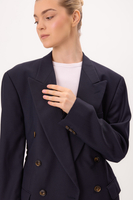 LONG NAVY BLUE SMOOTH DOUBLE-BREASTED JACKET MODEL No4
