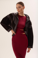 BLACK FITTED LEATHER JACKET WITH VELVET PANELS