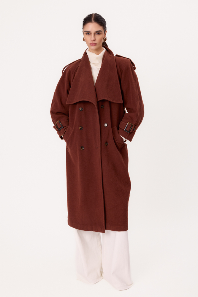 MIDI BURGUNDY ADJUSTABLE WOOL COAT