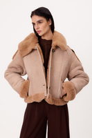 SHORT BEIGE NATURAL SHEEPSKIN COAT WITH HOOD