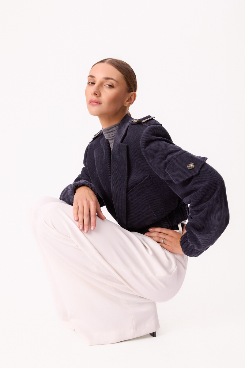 NAVY BLUE VELVET BOMBER JACKET