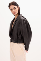 BLACK LEATHER JACKET BOMBER CUT