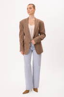 LONG LIGHT BROWN SLIM-TAIL BLAZER WITH A HERRINGBONE PATTERN