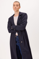 LONG NAVY TAPERED WAIST TRENCH