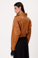 SHORT RED PETITE LEATHER JACKET IN BOMBER CUT