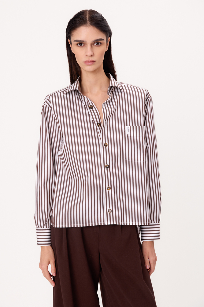 OVERSIZED REGULAR SHIRT WITH BROWN STRIPES