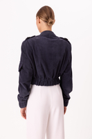 NAVY BLUE VELVET BOMBER JACKET