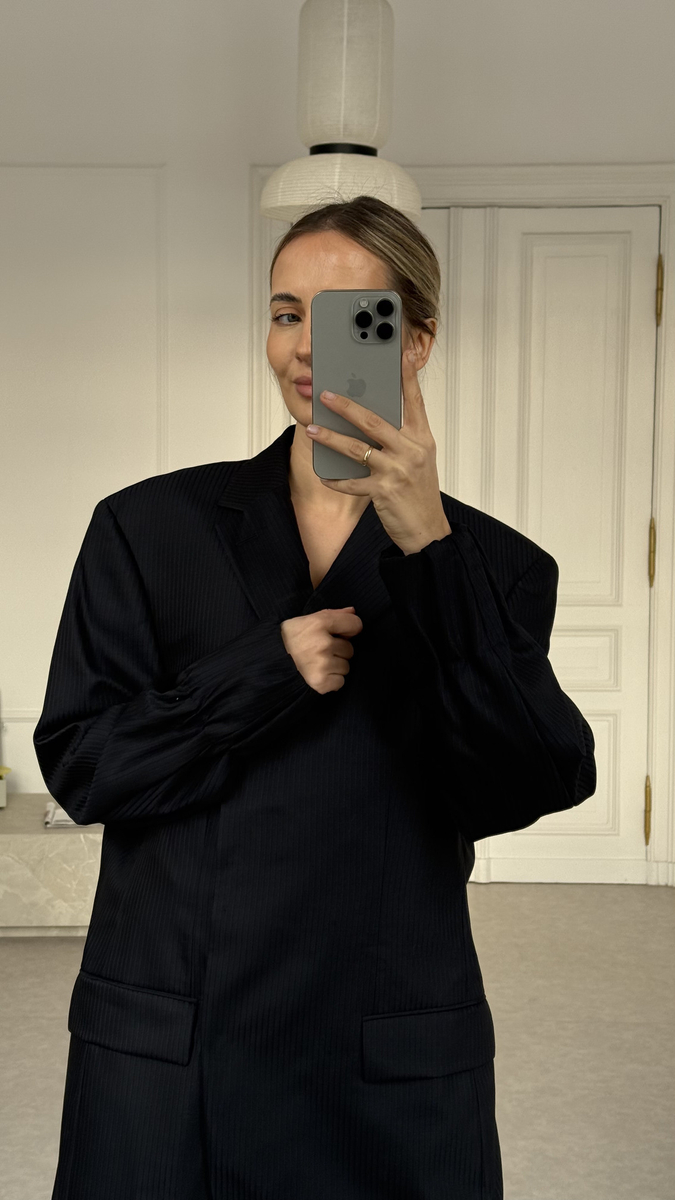 LONG MINIMALIST NAVY BLUE PINSTRIPE BLAZER MODEL No8