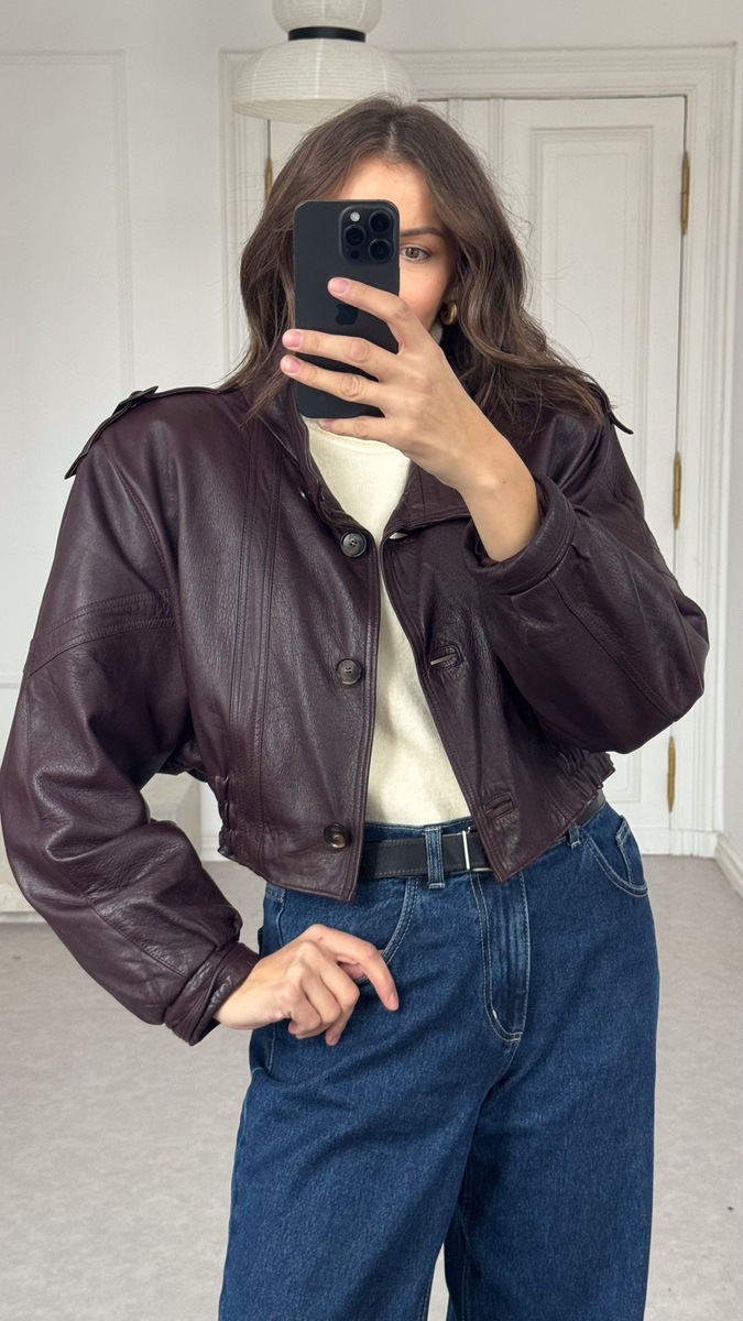 BURGUNDY ADJUSTABLE WAIST LEATHER JACKET