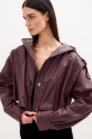 BURGUNDY  LEATHER JACKET WITH A HOOD