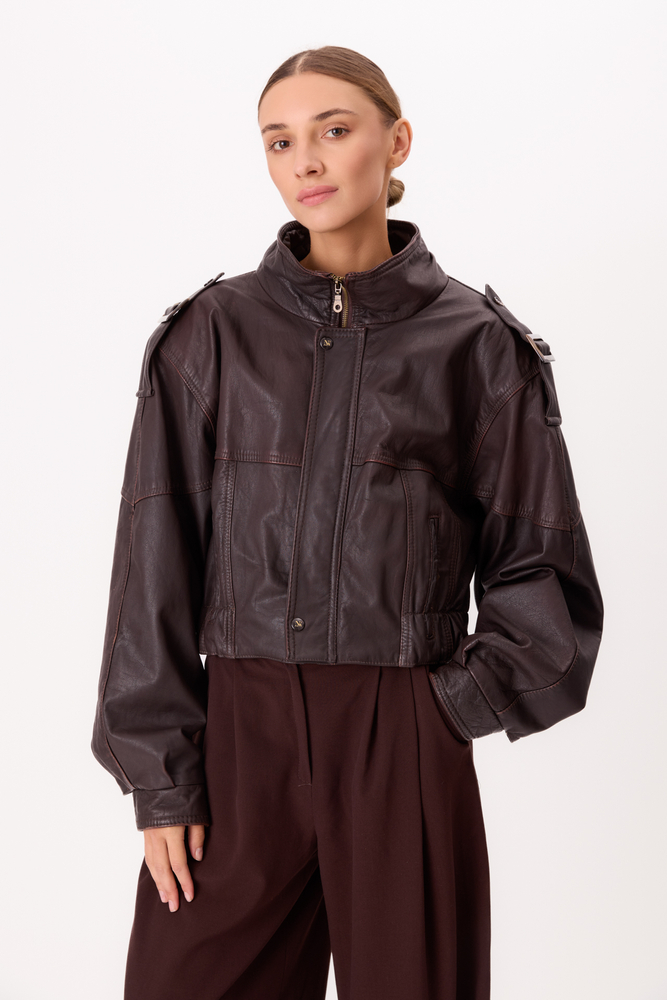 CHOCOLATE BOMBER LEATHER JACKET