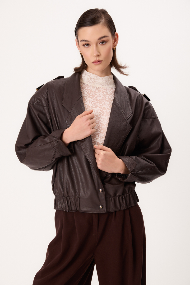 BOMBER CUT BROWN LEATHER JACKET