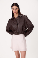 SHORT CHOCOLATE REGULAR BOMBER LEATHER JACKET