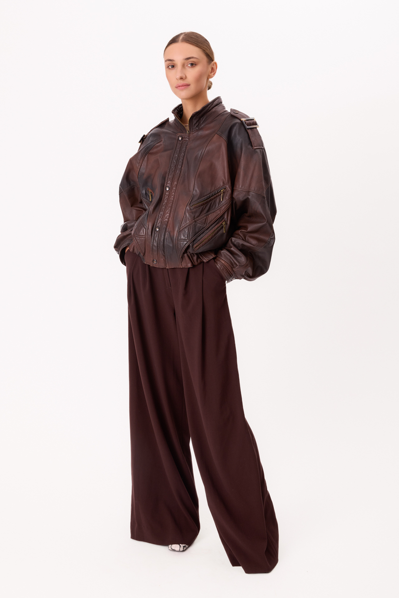 BROWN LEATHER BOMBER JACKET