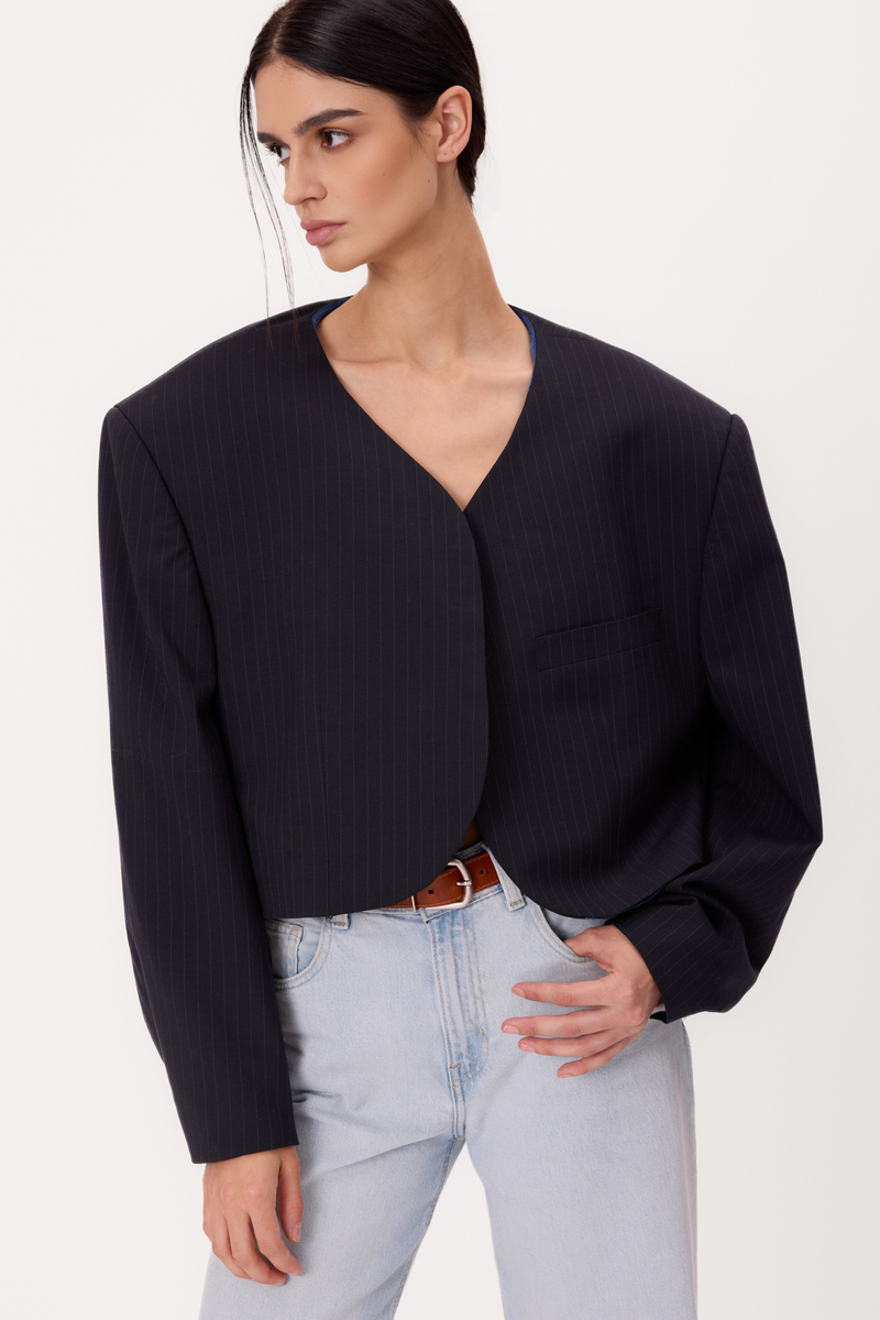 SHORT STRAIGHT NAVY BLUE JACKET WITH LIGHT STRIPES MODEL No9