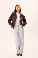 CHOCOLATE FITTED LEATHER JACKET WITH BUCKLES