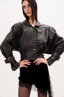 CZARNA SKÓRZANA KURTKA Z KLAMRAMI NA RĘKAWACH