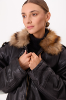 LONG BLACK OVERSIZE LEATHER JACKET WITH DETACHABLE FUR