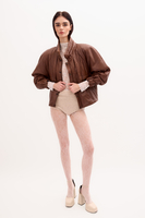 BROWN LEATHER JACKET WITH ADJUSTABLE WAIST