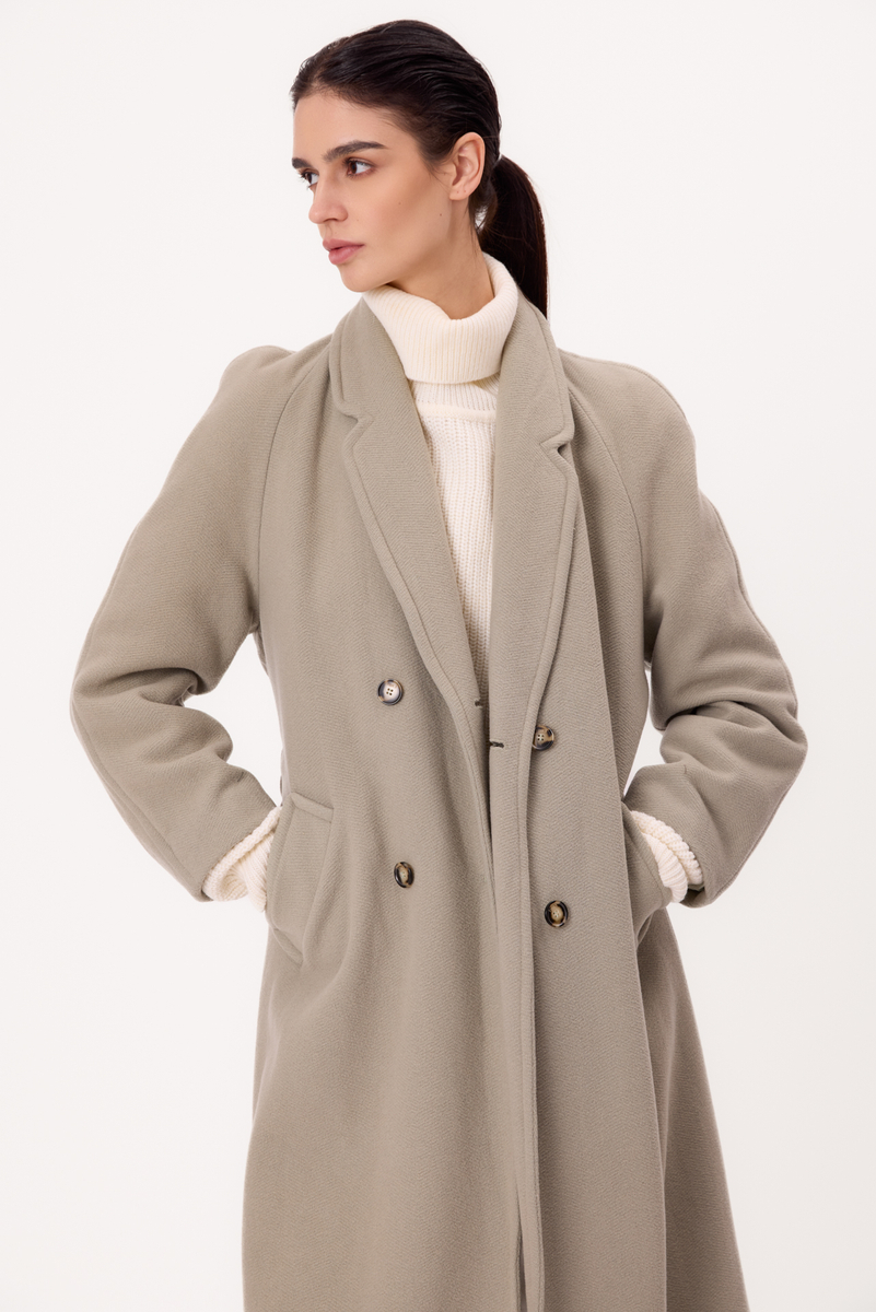 MIDI GRAY ADJUSTABLE WAIST WOOL COAT