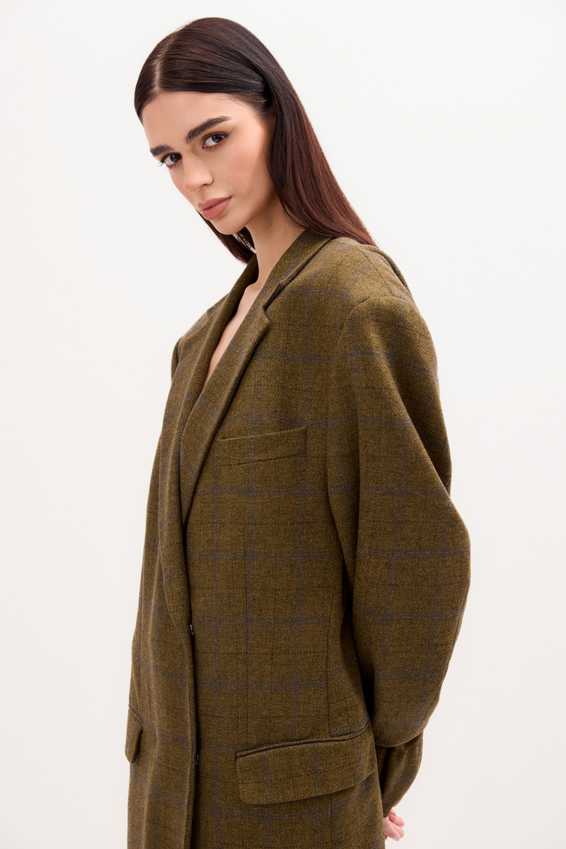 LONG MINIMALIST GREEN CHECKED BLAZER MODEL No8
