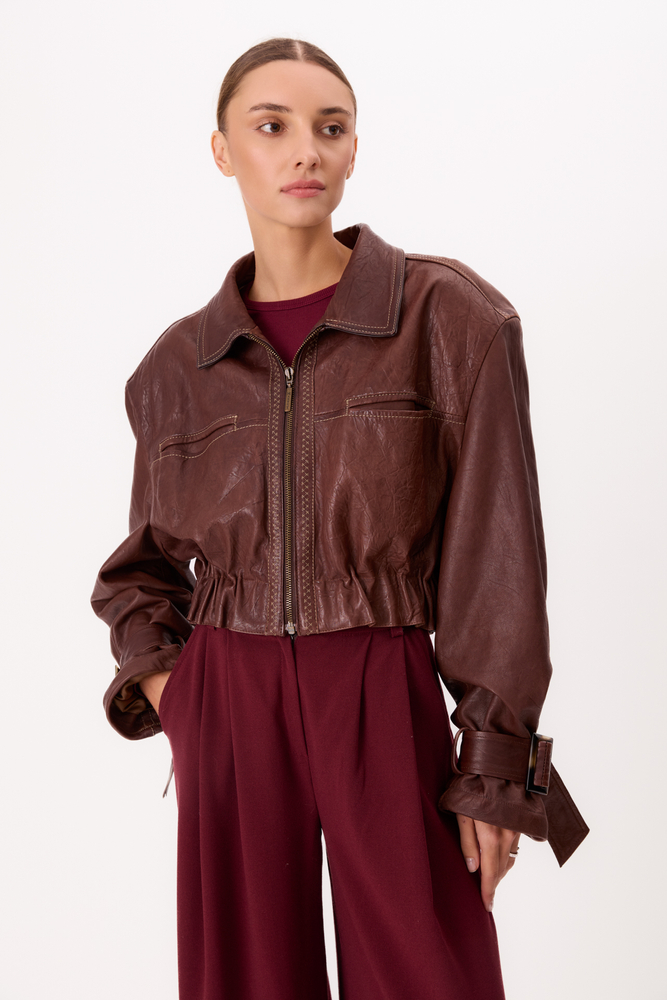 BROWN LEATHER JACKET WITH BUCKLES
