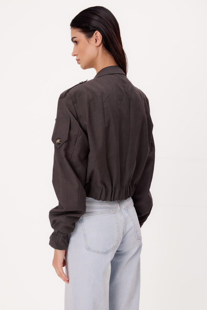SHORT GRAY STRIPED REGULAR BOMBER JACKET