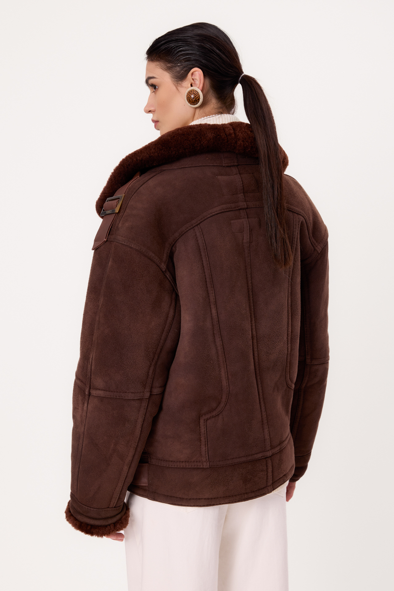 CHOCOLATE NATURAL SHEEPSKIN WITH A BELT