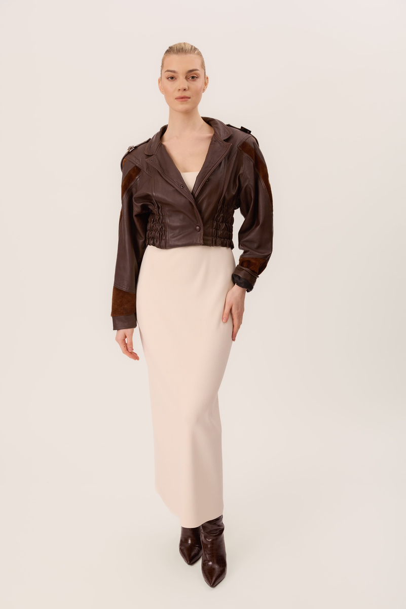 BROWN LEATHER JACKET WITH PADS